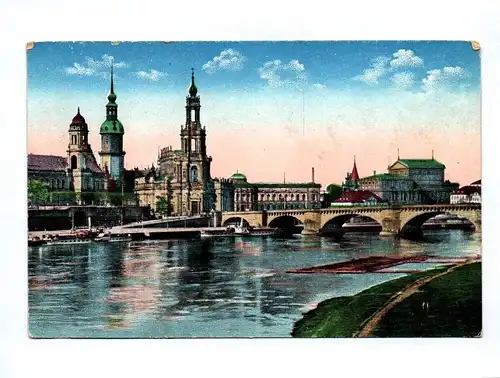 Ak Dresden 1918 Elbe Kathedrale Augustusbrücke