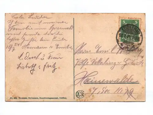 Ak Spreewald Bank am Kannomühlfließ 1924 Mann im Boot