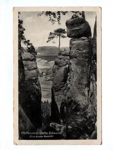 Ak Pfaffenstein Sächsische Schweiz Blick durchs Nadelöhr DDR 1954