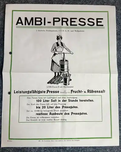 Alter Prospekt 3 deutsche Reichspatente Werbeblatt Ambi Presse