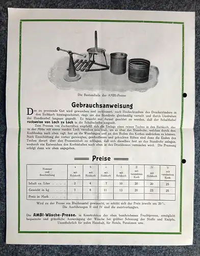 Alter Prospekt 3 deutsche Reichspatente Werbeblatt Ambi Presse
