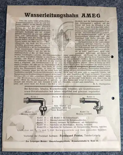 AMEG Prospekt Wasserleitungshahn Taucha Leipzig altes Werbeblatt