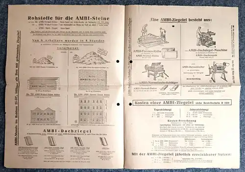 AMBI Massiv alter Prospekt 1921 Ambi-Werke Berlin Werbeblatt Baustoffe