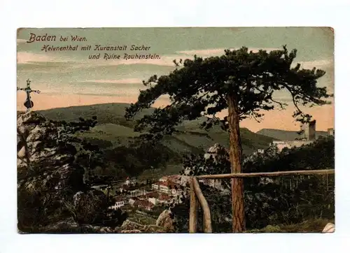 Ak Baden bei Wien Helenenthal mit Kuranstalt Sacher und Ruine Rauhenstein