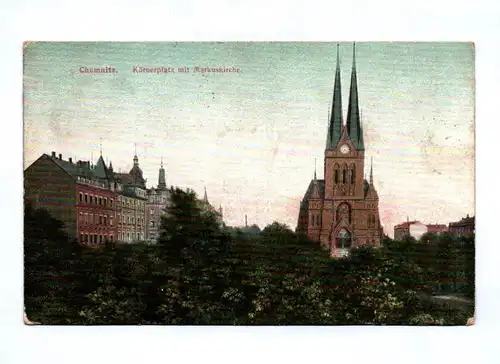 Ak Chemnitz Körnerplatz mit Markuskirche 1910