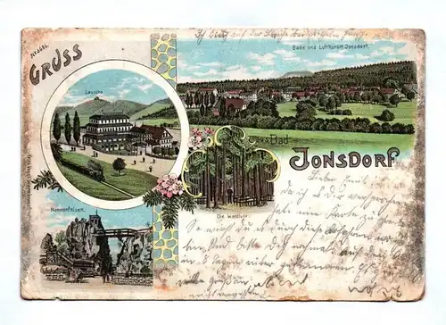 Litho Ak Gruss aus Bad Jonsdorf Lausche Nonnenfelsen Bade und Luftkurort DR