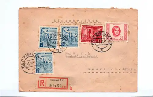 R Brief Eisenach nach Neukirch 1952 Michel 307  313  315