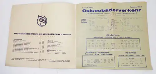 Frohe Ostsee Fahrten DSU 1953 mit Deutsche Reichsbahn Fahrplan 