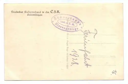 Ak Deutscher Kulturverband in der CSR Schneekoppe Berg 1928 Tschechien