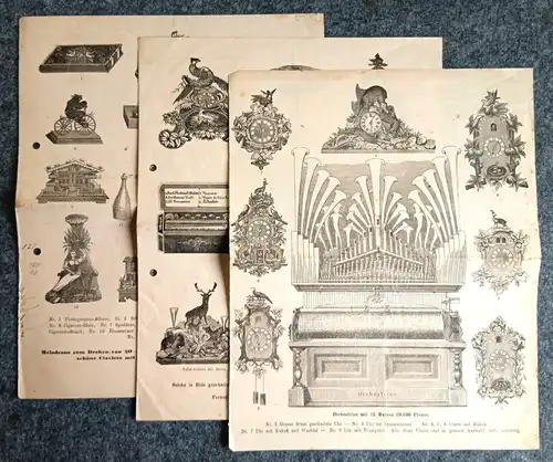 Preis Courant über Spielwerke J. H. Heller in Bern 3 Stück alte Prospekte