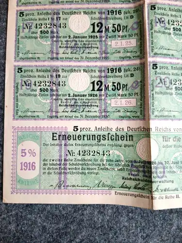 Original 5 Prozent Anleihe Deutsches Reich Marken 1916