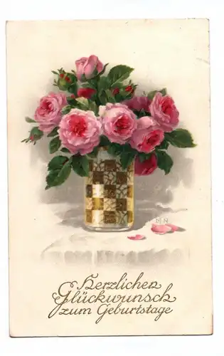 Ak Herzlichen Glückwunsch zum Geburtstag Blumenstrauß auf dem Tisch DR 1927