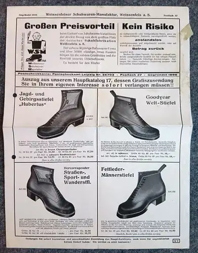 Weissenfelser Schuhwaren Manufaktur Weissenfels alter Prospekt Schuh Werbung