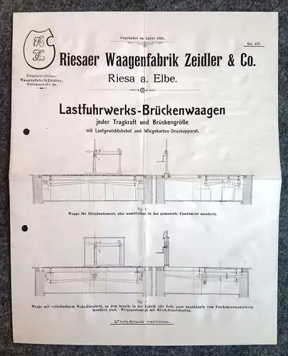 Werbung Riesaer Waagenfabrik Zeidler & Co Riesa Alter Prospekt