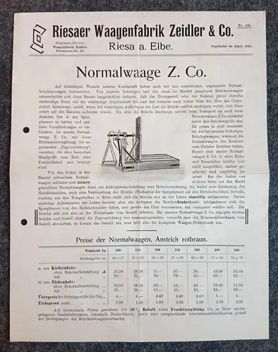 Alter Werbung Normalwaage Riesaer Waagenfabrik Zeidler & Co Prospekt