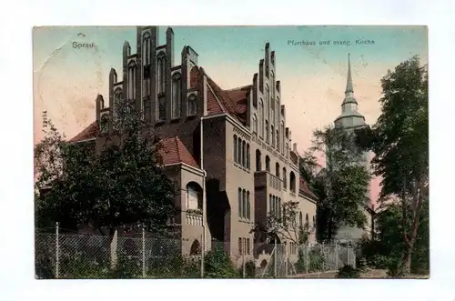 Ak Sorau Pfarrhaus und evangelische Kirche 1907 Żary Polen