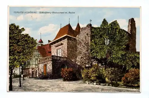 Ak Teplitz Schönau Schloßberg Restaurant mit Ruine Böhmen Teplice Tschechien