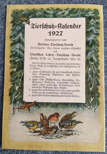 Tierschutz Kalender 1927 Original Heft alter Berliner Tierschutzverein