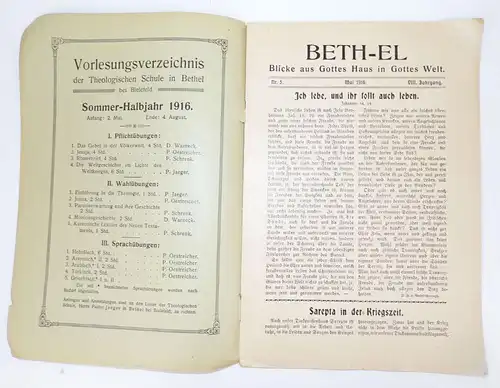 Beth-el Jahrgang 8 Nummer 5 Blicke aus Gottes Haus in Gottes Welt 1916 Bethel