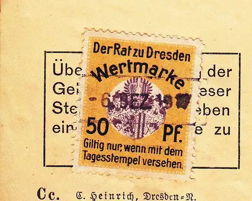 Sterbeurkunde Werkmarke Rat der Stadt Dresden 1917 