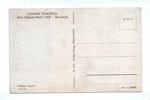 Ak Ostseebad Graal Müritz Rich. Aßmann Heim VAB Speisesaal