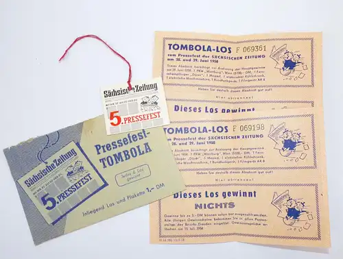 Sächsische Zeitung Dresden Pressefest Tombola Los 1958 DDR Lotterielos