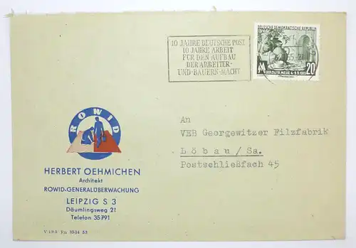 Firmen Brief 1955 Herbert Oehmichen Architekt ROWID Leipzig