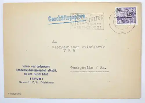 Firmen Brief 1956 Schuh Lederwaren Handwerks Genossenschaft Bezirk Erfurt