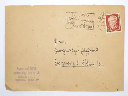 Brief Dresden Papier und Textil Verwertung Ges m b h 1951 Reklame