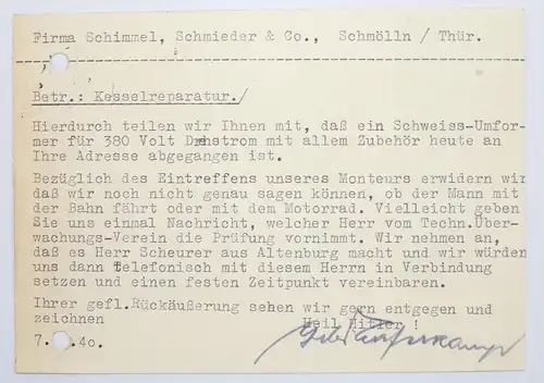 Chemnitz Poskarte Gebrüder Haferkamp 1940 Dampfkessel Autogenschweisserei