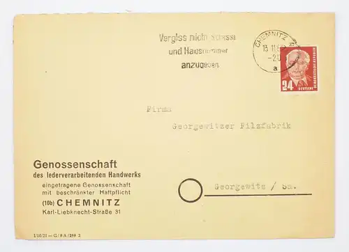Chemnitz Firmenbrief 1952 Genossenschaft Leder verarbeitenden Handwerks