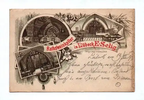 Litho Ak Rathsweinkeller in Lübeck E Selig 1899