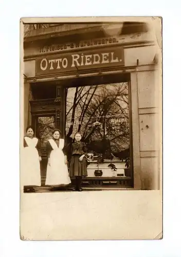 Foto Ak Dresden Plauen Fleische Otto Riedel Frauen Geschäft um 1910