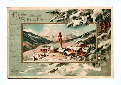 Ak Fröhliche Weihnachten Häuser Kirche Winter 1902