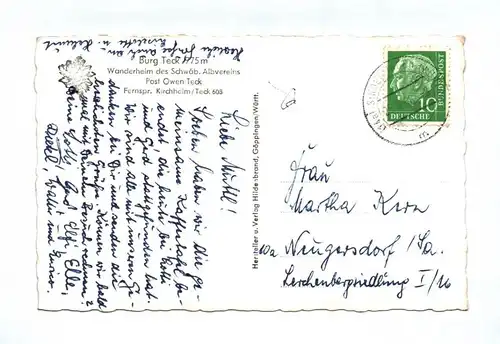 Ak Burg Teck Wanderheim des schwäbischen Albvereins 1958 Owen