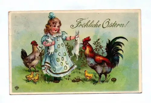 Ak Fröhliche Ostern Mädchen Kind mit Hahn