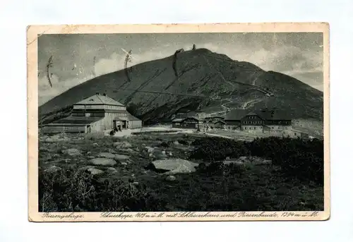 Ak Riesengebirge Schneekoppe Schlesierhaus und Riesenbaude 1937