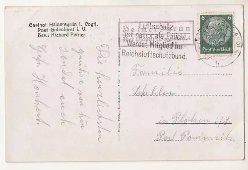 Ak Heinersgrün i. Vogtland Gasthof Schloss Wanderheim Kapelle 1935 !  (A2553