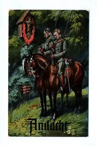 Ak Andacht Zwei Soldaten auf Pferden