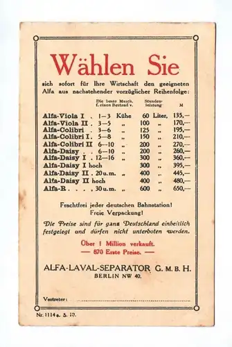 Ak Reklame Seperator Alfa Laval Berein Landwirtschaft um 1910