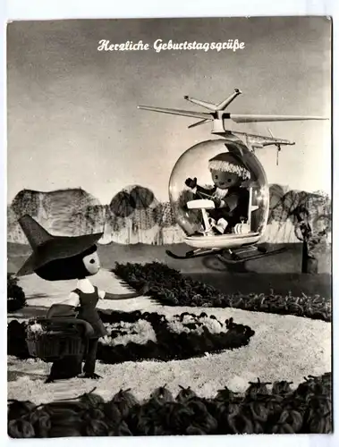Ak Sandmann mit IGA Frau 1978im Hubschrauber Herzliche Geburtstagsgrüße DDR