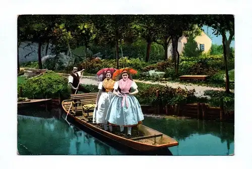 Ak Spreewaldbilder Fahrt zum Tanz Zwei Mädchen auf dem Boot