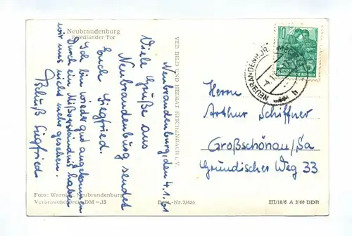 Ak Neubrandenburg Friedländer Tor DDR 1961