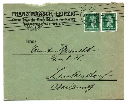 Brief Franz Maasch Leipzig Vorm Teilh der Firma Ed Künstler Nachf 1926