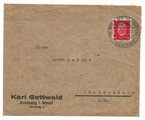 Brief DR Perle des Sauerlandes Karl Gottwald Ansberg Westfalen 1931
