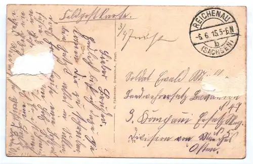 Ak Reichenau Sachsen Hoten Kretscham 1915 Feldpost