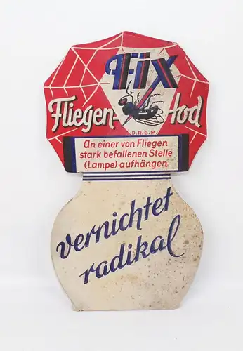 Alter Pappaufsteller Fix Fliegentod vernichtet radikal DRGM 1930er Reklame