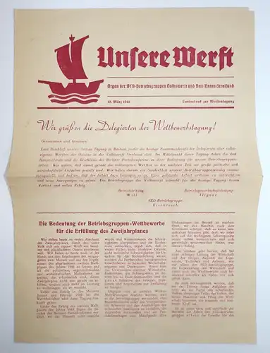Prospekt Unsere Werft SED Betriebsgruppe Volkswerft Bau Union Stralsund 1949