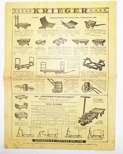 Alter Prospekt Oscar Krieger Dresden Transport Wagen Anhänger 1930er