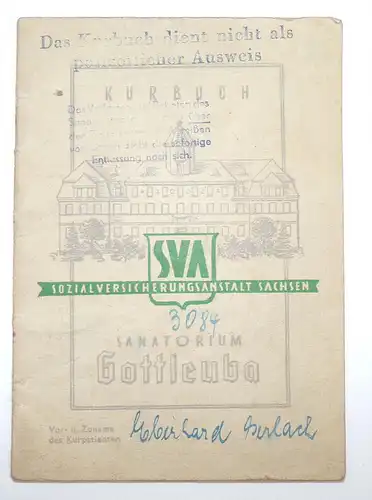 Kurbuch SVA Sachsen Gottleuba DDR Ausweis